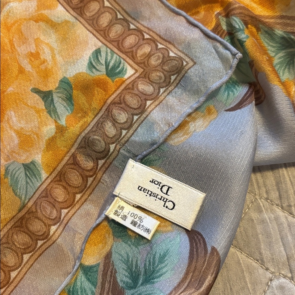 Dior Floral Silk Scarf - Blue and Gold - Picture 4 of 9